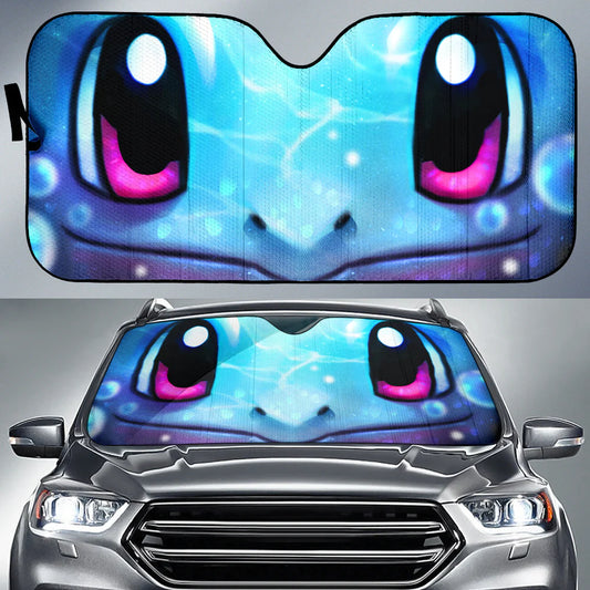 PKM Car Sun Shade Cute PKM Squirtle Face Winshield Sun Shade Blue