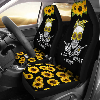 Skull Car Seat Covers I Do What I Want Skull Sunflower Seat Covers Black Yellow