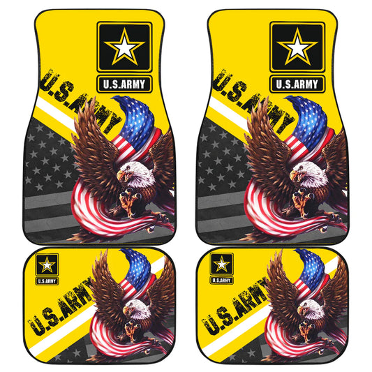 Veteran Car Mats US Army Symbol And Eagle Graphic Car Floor Mats Yellow Black