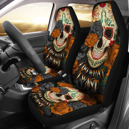 Skull Car Seat Covers Skull Mandala I Do What I Want Seat Covers White Orange