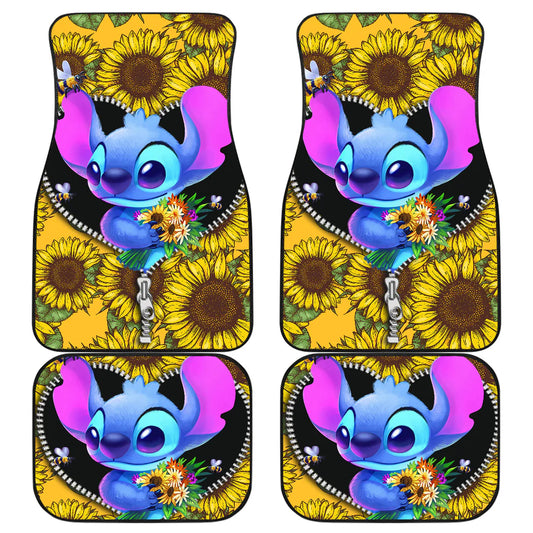 Stitch Car Mats Cute Stitch Zipper Sunflower Pattern Car Floor Mats Yellow Blue