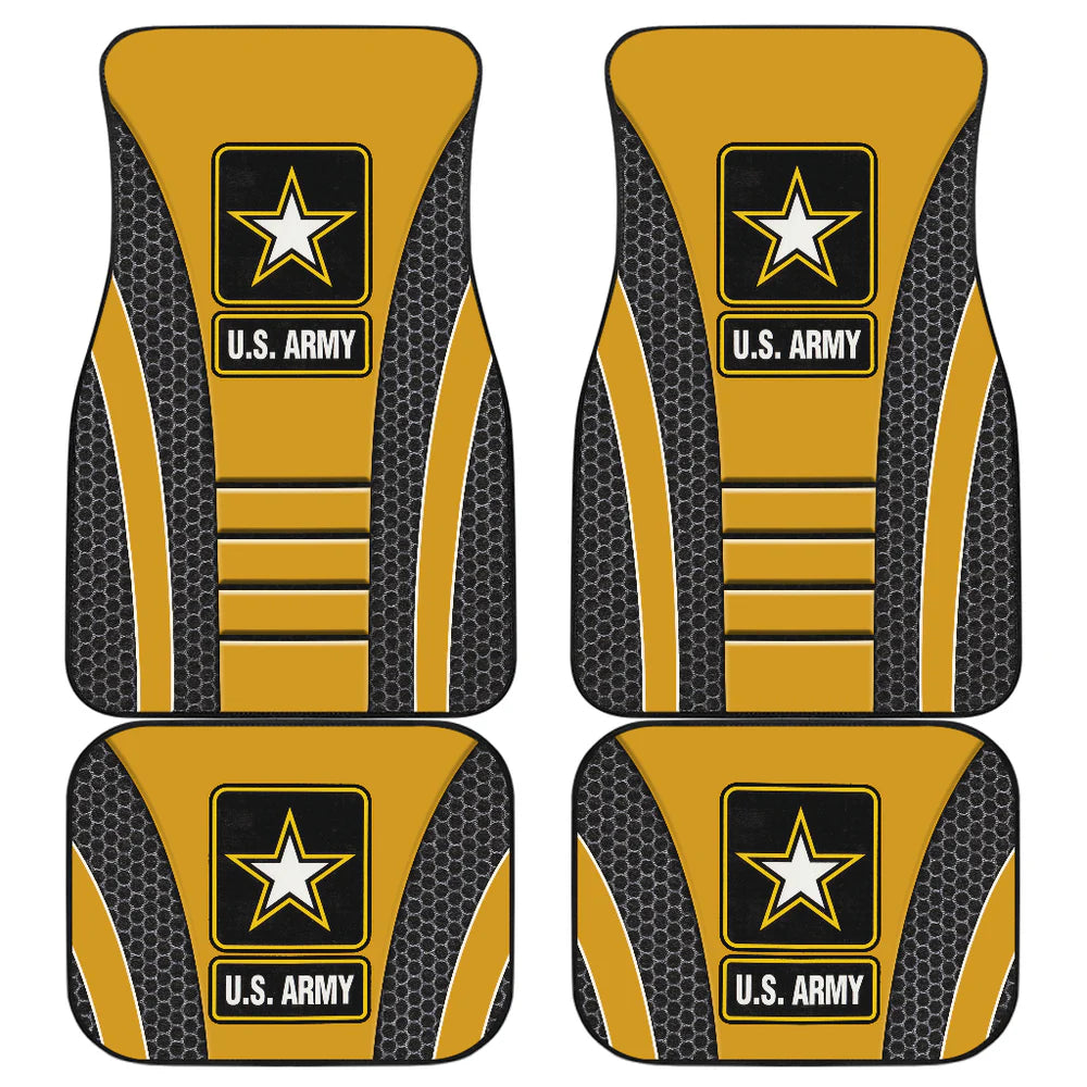 Veteran Car Mats US Army Symbol Honeycomb Pattern Car Floor Mats Gray Yellow