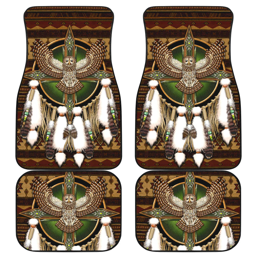 Native American Car Mats Owl And Feather Dreamcatcher Graphic Car Floor Mats Brown