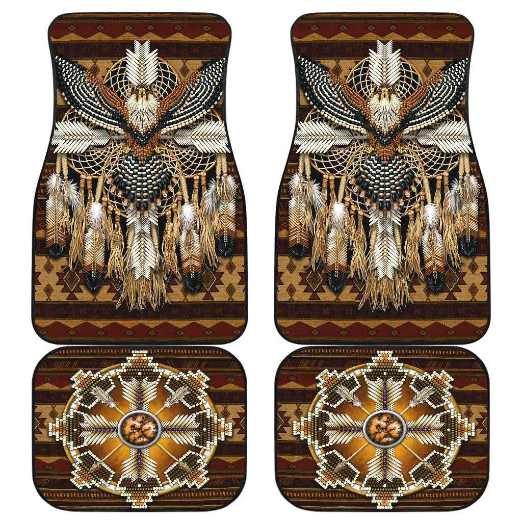 Native American Car Mats Eagle Arrows Dreamcatchers Pattern Car Floor Mats Brown