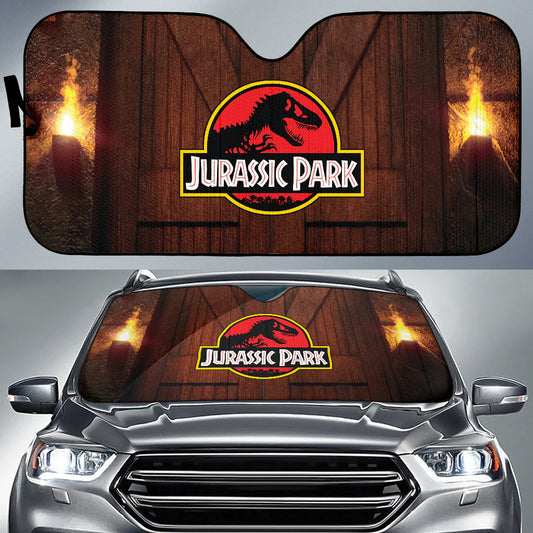 Jurassic Park Car Sun Shade Jurassic Park Wooden Gate Winshield Sun Shade Brown