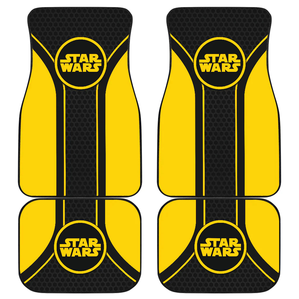 SW Car Mats SW Logo Hexagonal Shape Pattern Car Floor Mats Black Yellow