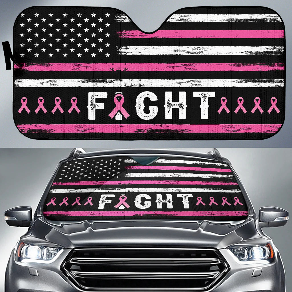 Breast Cancer Car Sun Shade Breast Cancer Fight American Flag Winshield Sun Shade Black Pink