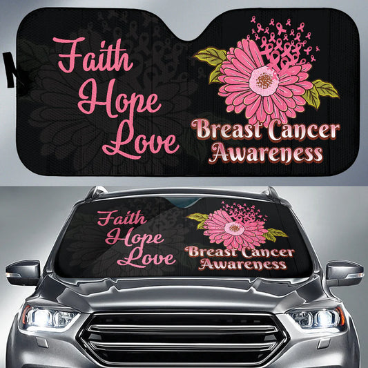 Breast Cancer Car Sun Shade Breast Cancer Awareness Sunflower Graphic Winshield Sun Shade Black Pink