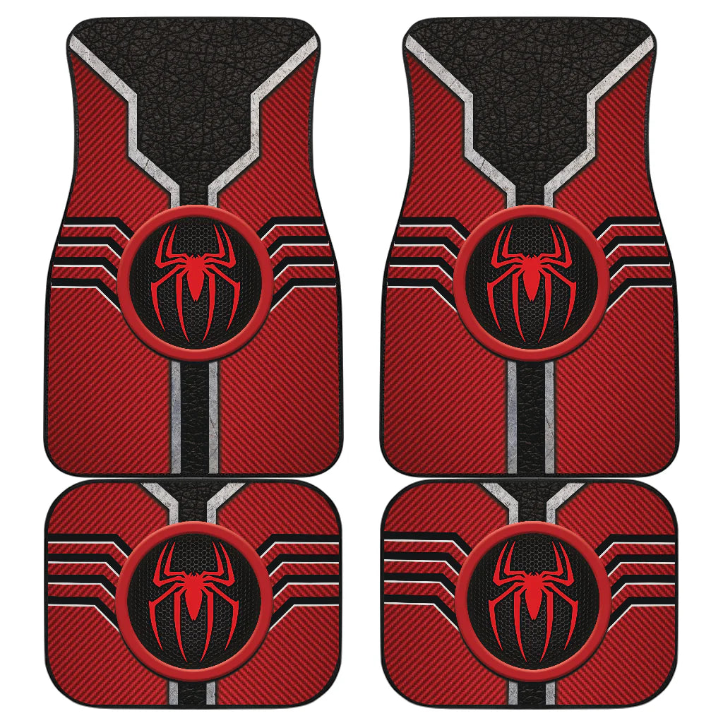 Spiderman Car Mats Spiderman Logo Leather Pattern  Car Floor Mats Black Red