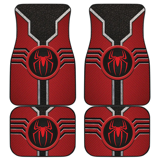 Spiderman Car Mats Spiderman Logo Leather Pattern  Car Floor Mats Black Red