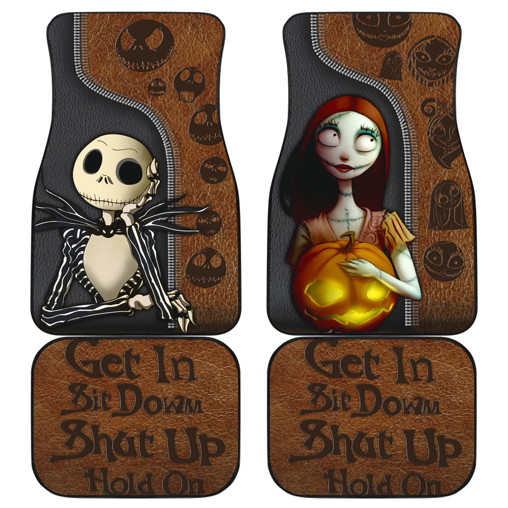 TNBC Car Mats Jack And Sally Get In Sit Down Leather Pattern Car Floor Mats Black Brown