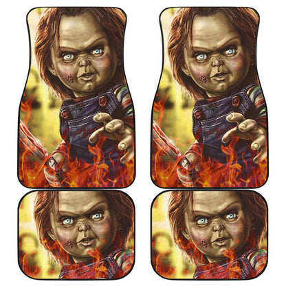 Horror Car Floor Mats - Chucky Doll With Knife Fire Car Mats