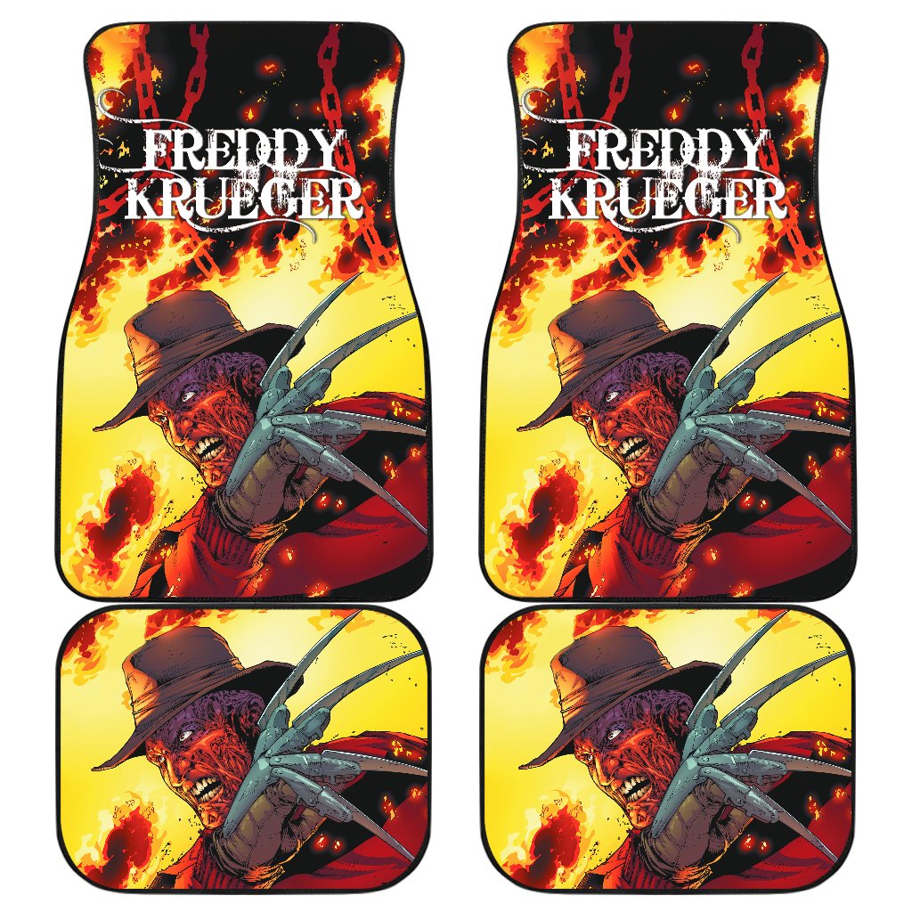 Horror Car Floor Mats Freddy Krueger Flaming In Fire Car Mats