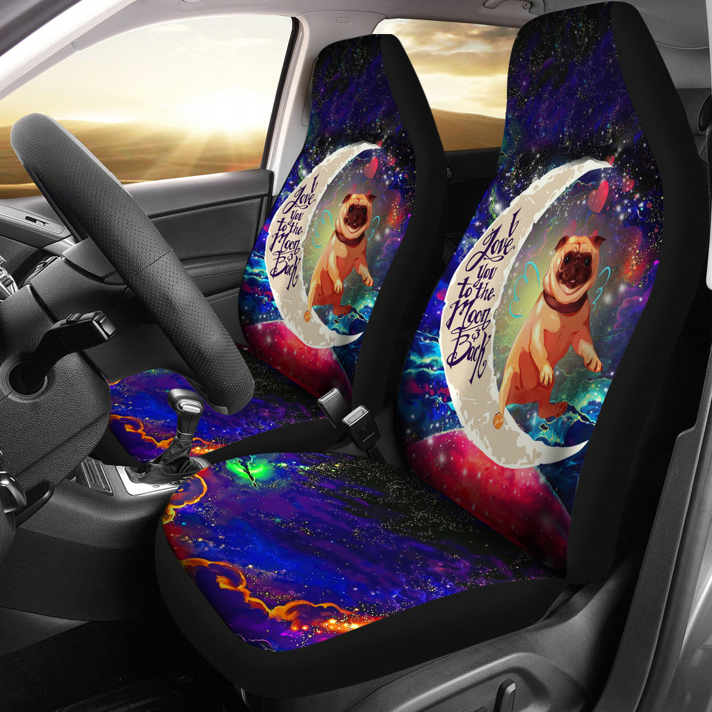 Cute Bull Dog Love You To The Moon Galaxy Car Seat Covers