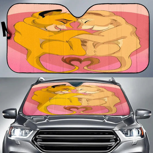 LK Car Sun Shade The LK Simba And Nala Love Winshield Sun Shade Pink Yellow