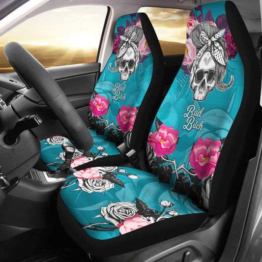 Skull Car Seat Covers Skull Bad Bitch Rose Pattern Seat Covers Blue White