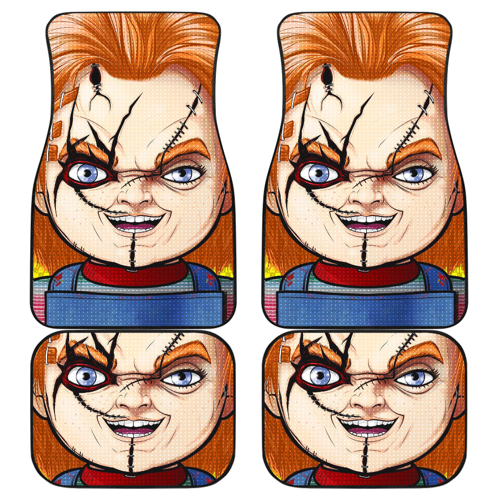 Horror Car Floor Mats - Chucky Doll With Knife Fire Car Mats