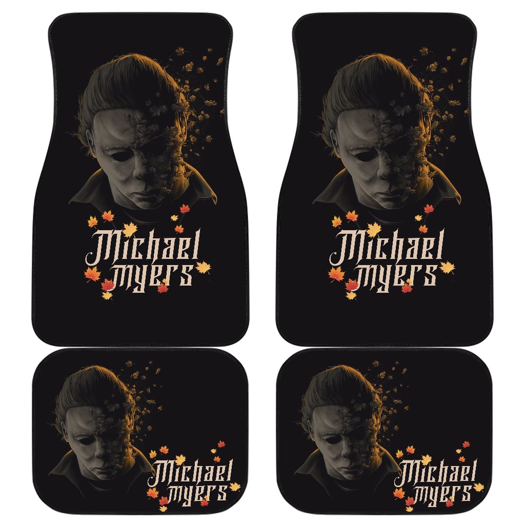 Horror Car Floor Mats Michael Myers Fading Face Maple Leaf Car Mats