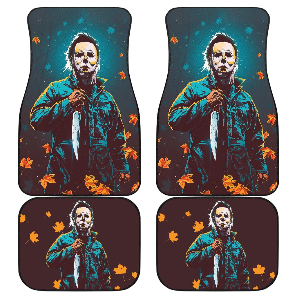 Horror Car Floor Mats Michael Myers In Forest Leaves Patterns Car Mats