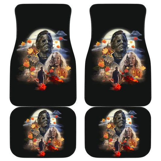 Horror Car Floor Mats Michael Myers And Laurie Maple Leaf Falling Car Mats