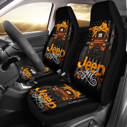 Halloween American Flag Orange Jeep Girl Car Seat Covers
