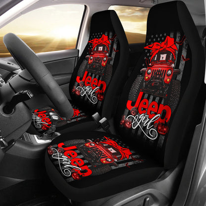 Halloween American Flag Red Jeep Girl Car Seat Covers