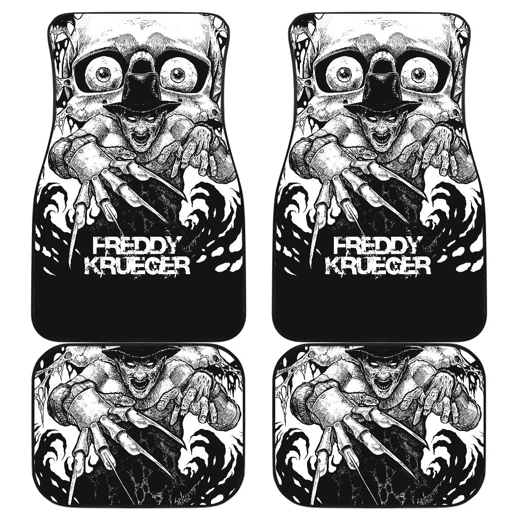 Horror Car Floor Mats Freddy Krueger Claw Glove Black White Scary Eyes Car Mats