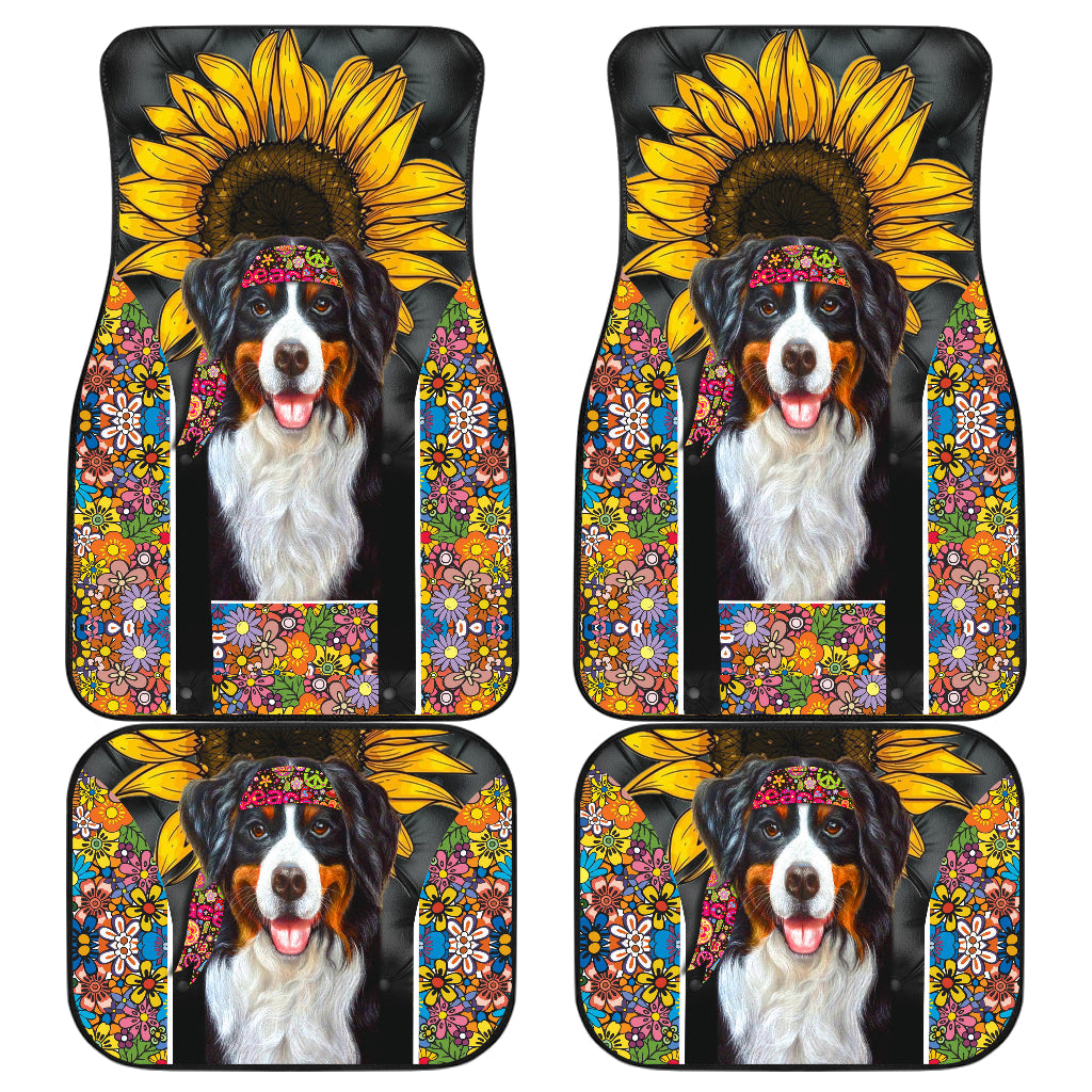 Dog Car Floor Mats Cute Bernese Mountain Dog Sunflower Hippie Style Car Mats