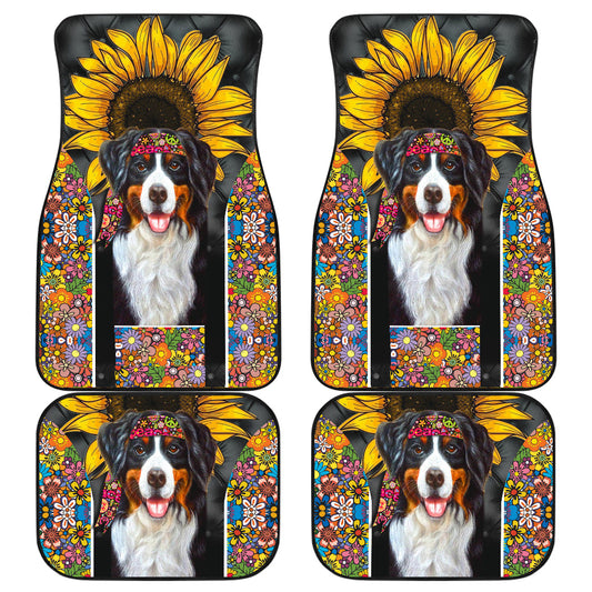 Dog Car Floor Mats Cute Bernese Mountain Dog Sunflower Hippie Style Car Mats