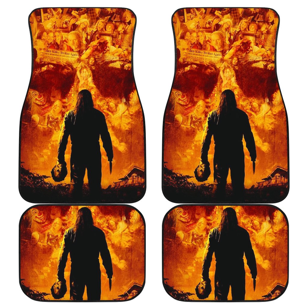 Horror Car Floor Mats Michael Myers Take Off Mask Flaming Skull Car Mats