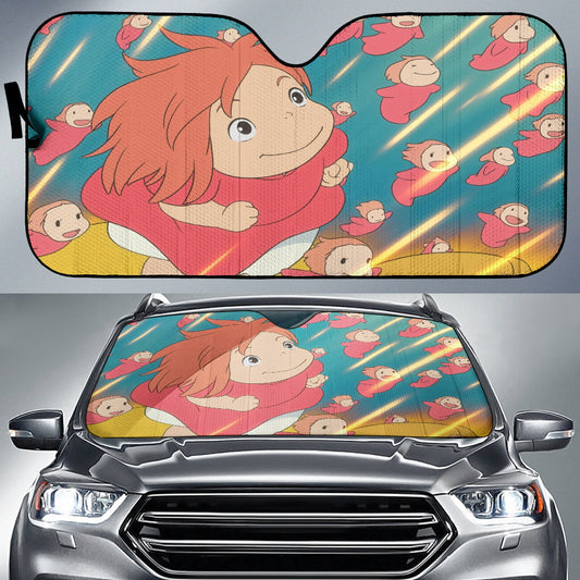 SGhibli Car Sun Shade Ponyo Princess Graphic Pattern Winshield Sun Shade Pink Blue