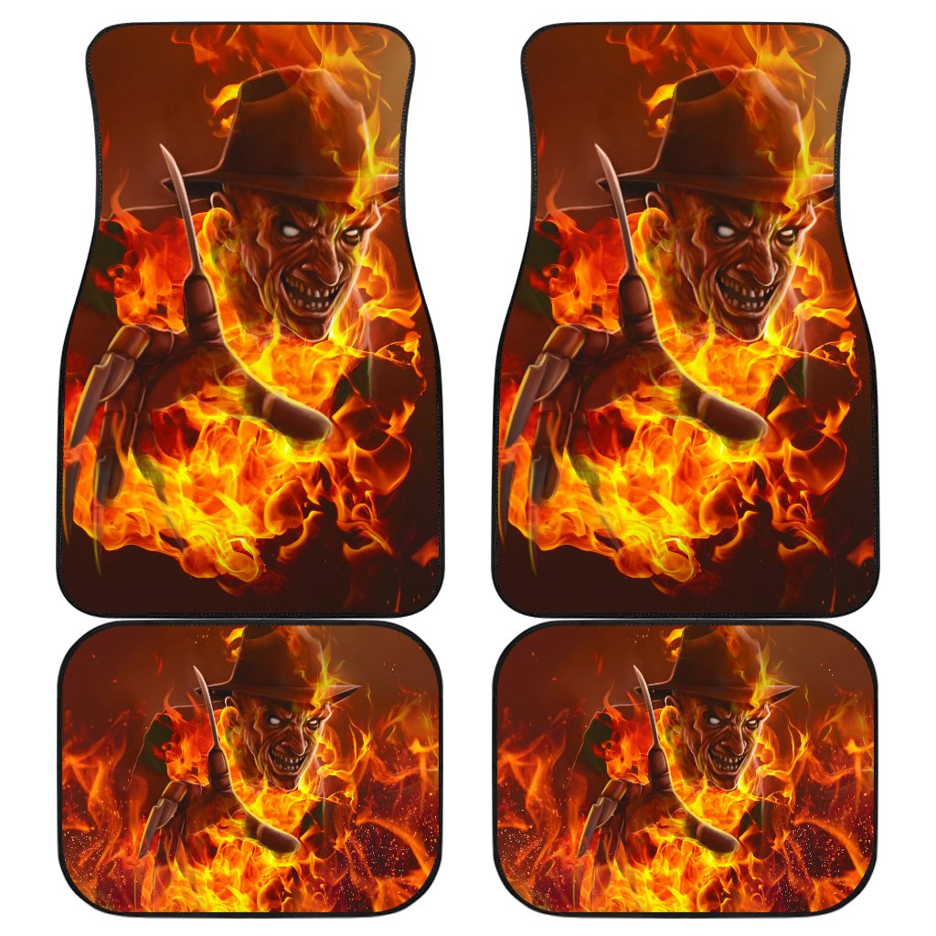 Horror Car Floor Mats Scary Freddy Krueger Flaming In Fire Car Mats