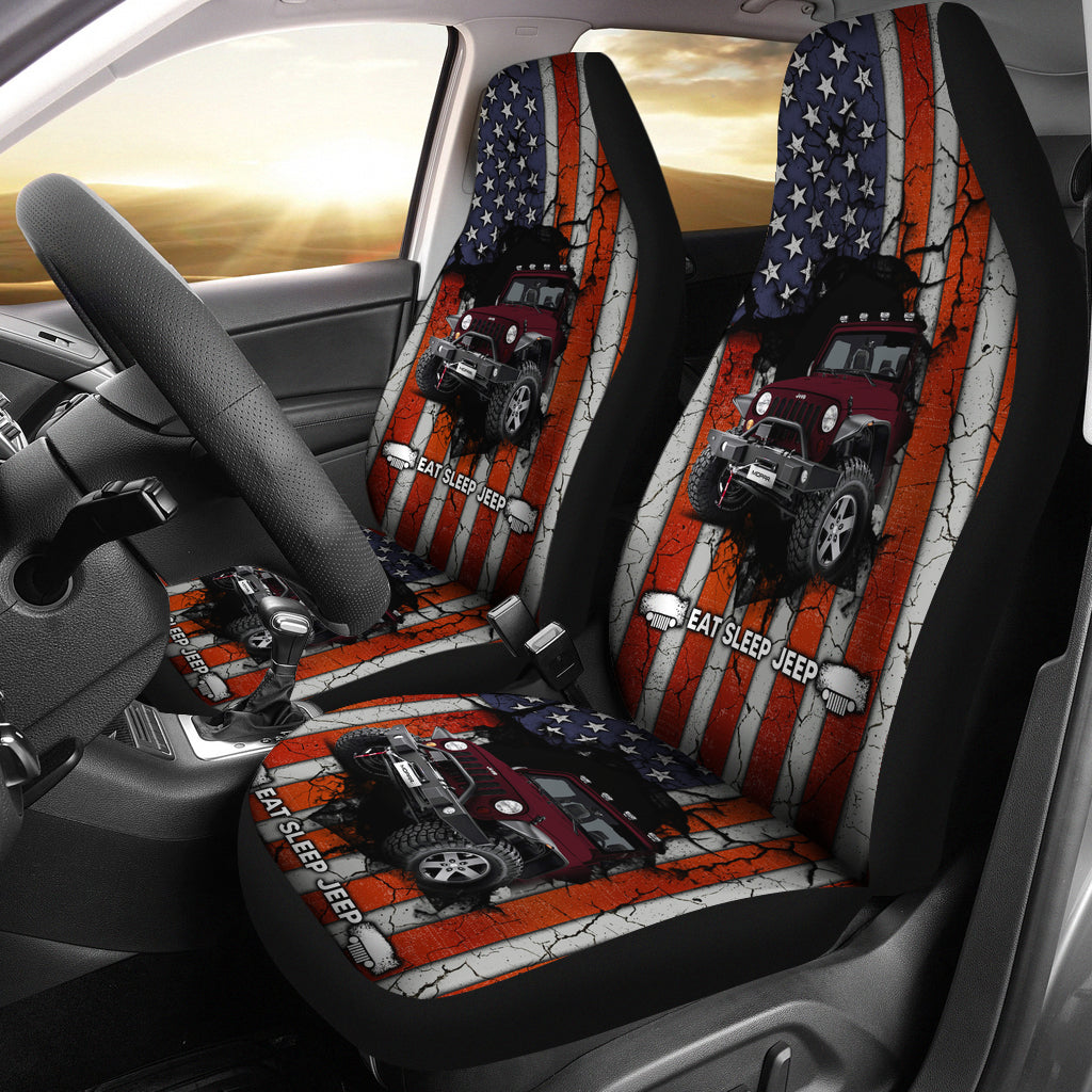 Eat Sleep Jeep Dark Red Car Seat Covers