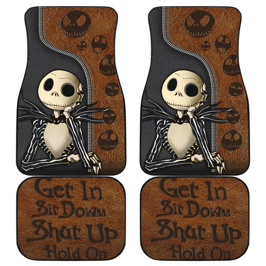 TNBC Car Mats Jack Skellington Get In Sit Down Leather Pattern Car Floor Mats Black Brown