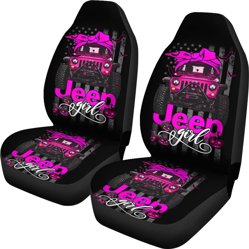 Halloween American Flag Pink Jeep Girl Car Seat Covers