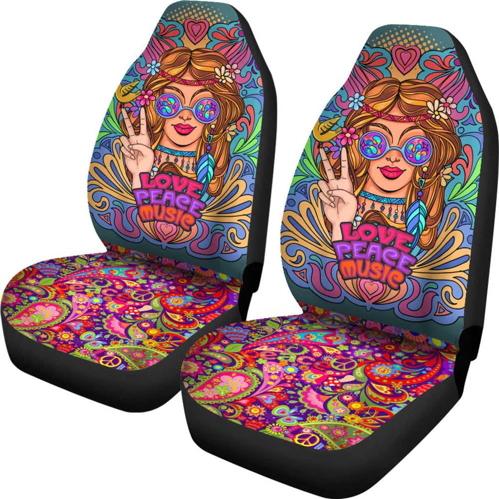 Hippie Car Seat Covers Hippie Girl Love Peace Music Seat Covers Colorful