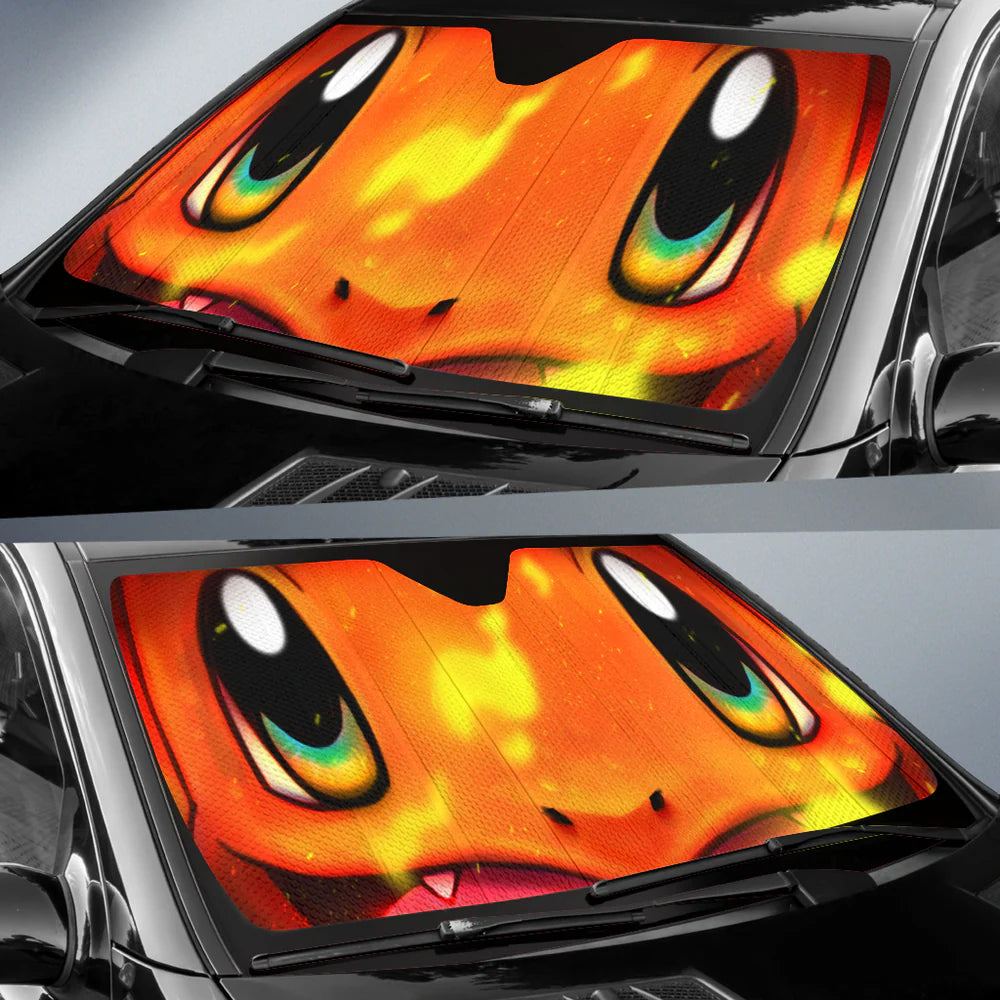 PKM Car Sun Shade Cute PKM Charmander Face Winshield Sun Shade Orange