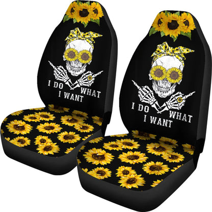 Skull Car Seat Covers I Do What I Want Skull Sunflower Seat Covers Black Yellow