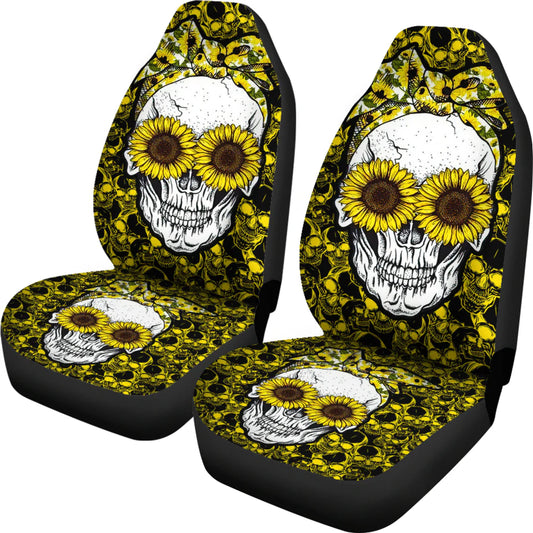 Skull Car Seat Covers Sunflower Lady Skull Pattern Seat Covers Black Yellow