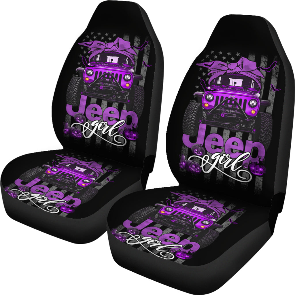 Halloween American Flag Purple Jeep Girl Car Seat Covers