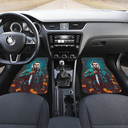 Horror Car Floor Mats Michael Myers In Forest Leaves Patterns Car Mats