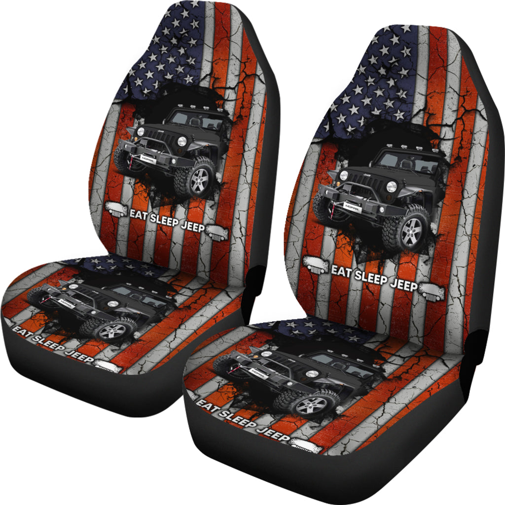 Eat Sleep Jeep Black Car Seat Covers