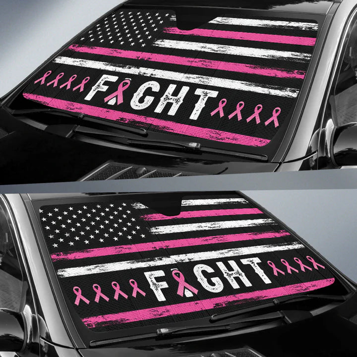 Breast Cancer Car Sun Shade Breast Cancer Fight American Flag Winshield Sun Shade Black Pink