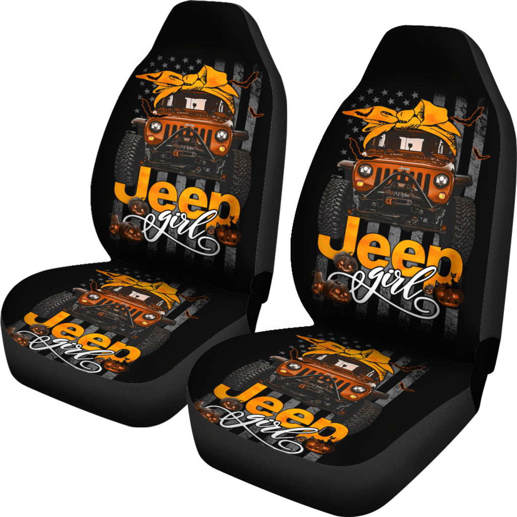 Halloween American Flag Orange Jeep Girl Car Seat Covers
