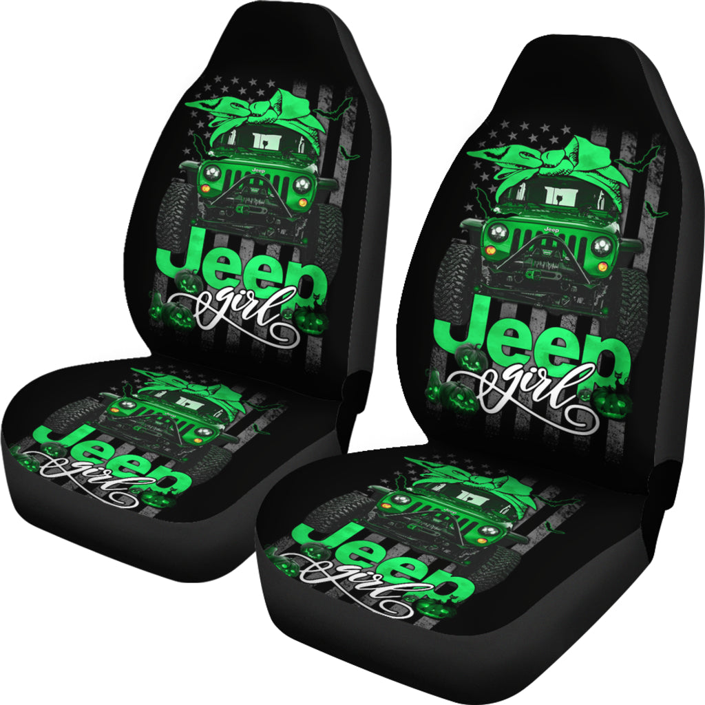 Halloween American Flag Green Jeep Girl Car Seat Covers