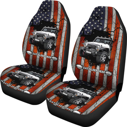 Eat Sleep Jeep American Flag Car Seat Covers