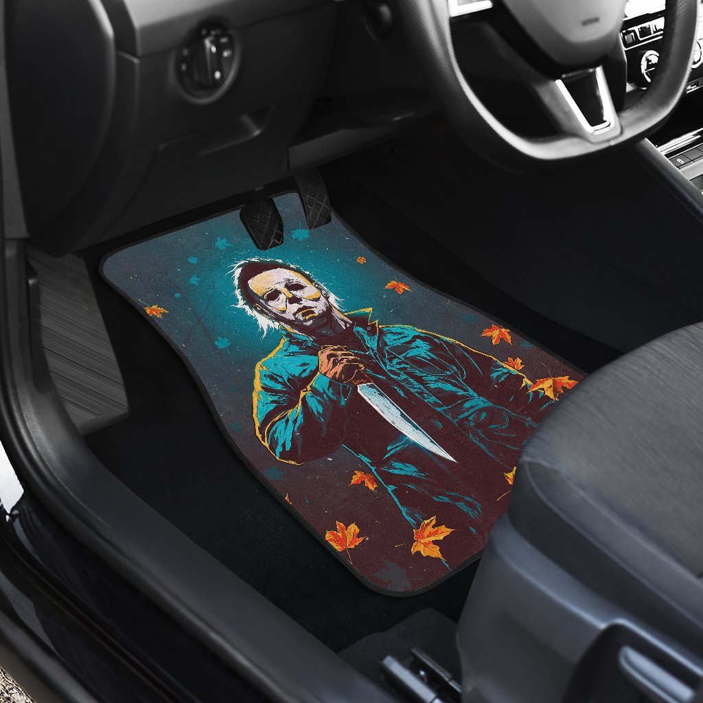 Horror Car Floor Mats Michael Myers In Forest Leaves Patterns Car Mats