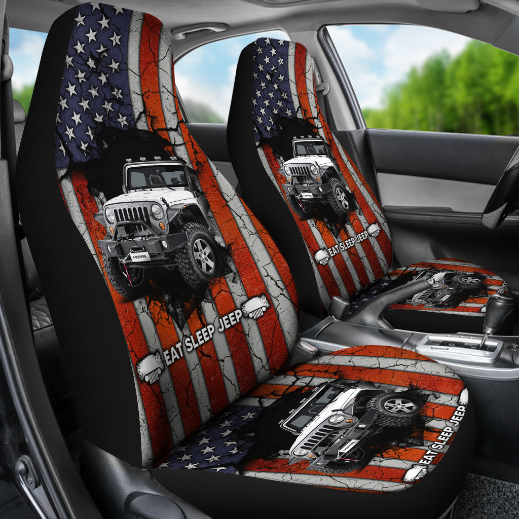 Eat Sleep Jeep American Flag Car Seat Covers