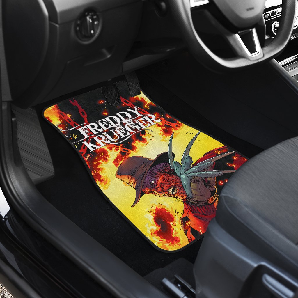 Horror Car Floor Mats Freddy Krueger Flaming In Fire Car Mats