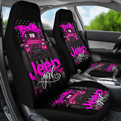 Halloween American Flag Pink Jeep Girl Car Seat Covers